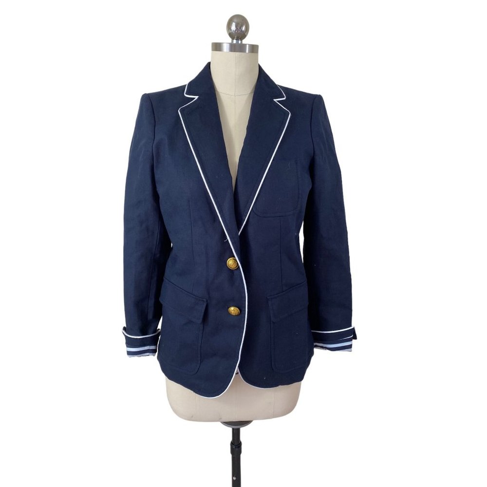 J.Crew Boyfriend Blazer Womens 4 Blue Striped Cuff Old Money Quiet Luxury Preppy